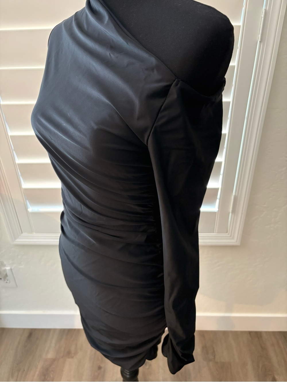 Black Ruched One-Shoulder Skirt